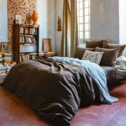 200 LINTEX Draps Plats-Drap plat en lin lavé - Bleu Tyrrhénien