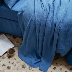 200 LINTEX Draps Plats-Drap plat en lin lavé - Bleu Paros