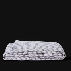 200 LINTEX L'esprit Merci|Édition Limitée-Drap plat en lin lavé - Carreaux Bleu Shibori