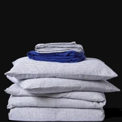 200 LINTEX L'esprit Merci|Édition Limitée-Drap plat en lin lavé - Carreaux Bleu Shibori