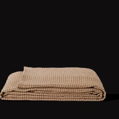 200 LINTEX L'esprit Merci|Édition Limitée-Drap plat en lin lavé - Carreaux Brun Cha Iro