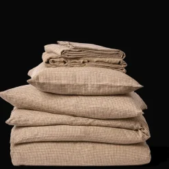 200 LINTEX L'esprit Merci|Édition Limitée-Drap plat en lin lavé - Carreaux Brun Cha Iro