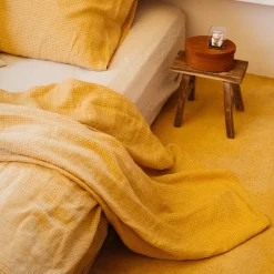 200 LINTEX L'esprit Merci|Édition Limitée-Drap plat en lin lavé - Carreaux Jaune Asahi