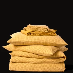 200 LINTEX L'esprit Merci|Édition Limitée-Drap plat en lin lavé - Carreaux Jaune Asahi