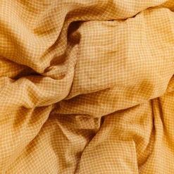 200 LINTEX L'esprit Merci|Édition Limitée-Drap plat en lin lavé - Carreaux Jaune Asahi