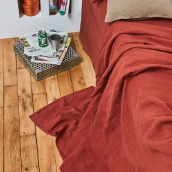 200 LINTEX Draps Plats-Drap plat en lin lavé - Rouge Urushi