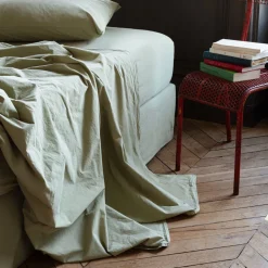 1700 COTEX Draps Plats-Drap plat en percale de coton - Vert Lichen