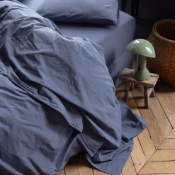 #N/A Draps Plats-Drap plat en percale de coton - Bleu d'Orage