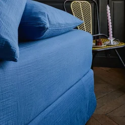2100 GAZEX Draps Housse-Drap-housse en gaze de coton - Bleu Pompidou
