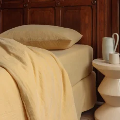 2100 GAZEX Draps Housse-Drap-housse en gaze de coton - Jaune Batignolles