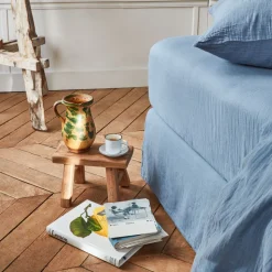 2100 GAZEX Draps Housse-Drap-housse en gaze de coton - Bleu Zinc