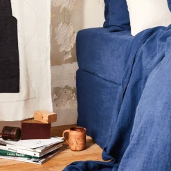 200 LINTEX Draps-housse-Drap-housse en lin lavé - Bleu Shibori