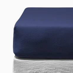 200 LINTEX Draps-housse-Drap-housse en lin lavé - Bleu Shibori