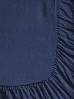 200 LINTEX Draps-housse-Drap-housse en lin lavé - Bleu Shibori