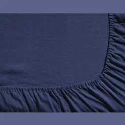200 LINTEX Draps-housse-Drap-housse en lin lavé - Bleu Shibori