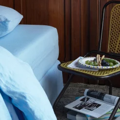 200 LINTEX Draps-housse-Drap-housse en lin lavé - Bleu Tyrrhénien