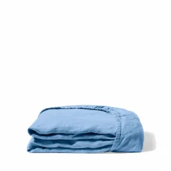 200 LINTEX Draps-housse-Drap-housse en lin lavé - Bleu Tyrrhénien