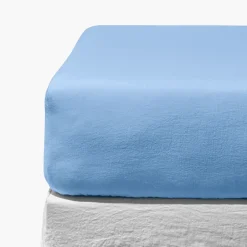 200 LINTEX Draps-housse-Drap-housse en lin lavé - Bleu Tyrrhénien