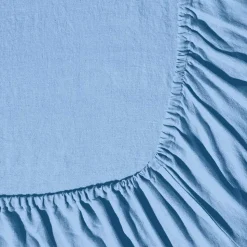 200 LINTEX Draps-housse-Drap-housse en lin lavé - Bleu Tyrrhénien
