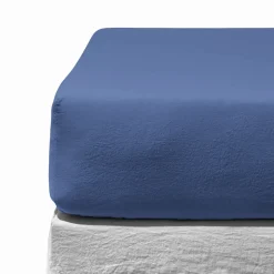 200 LINTEX Draps-housse-Drap-housse en lin lavé - Bleu Paros