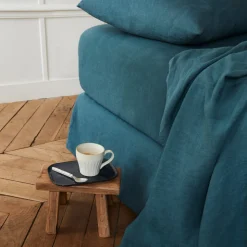 200 LINTEX Draps-housse-Drap-housse en lin lavé - Bleu Pétrole