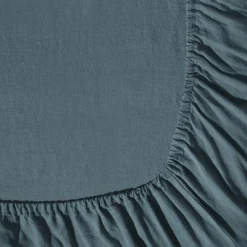 200 LINTEX Draps-housse-Drap-housse en lin lavé - Bleu Pétrole