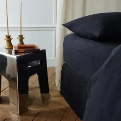 200 LINTEX Draps-housse-Drap-housse en lin lavé - Bleu Encre