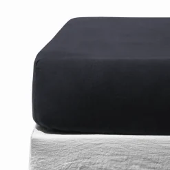 200 LINTEX Draps-housse-Drap-housse en lin lavé - Bleu Encre