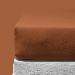 200 LINTEX Draps-housse-Drap-housse en lin lavé - Brique de Sienne