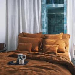 200 LINTEX Draps-housse-Drap-housse en lin lavé - Brique de Sienne