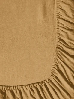 200 LINTEX Draps-housse-Drap-housse en lin lavé - Jaune Asahi