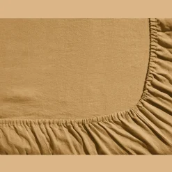 200 LINTEX Draps-housse-Drap-housse en lin lavé - Jaune Asahi