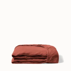 200 LINTEX Draps-housse-Drap-housse en lin lavé - Rouge Urushi