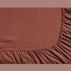 200 LINTEX Draps-housse-Drap-housse en lin lavé - Rouge Urushi