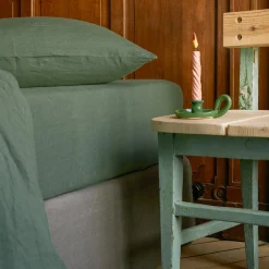 200 LINTEX Draps-housse-Drap-housse en lin lavé - Vert d'Anduze
