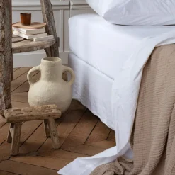 1700 COTEX Draps Housse-Drap-housse en percale de coton - Blanc Craie