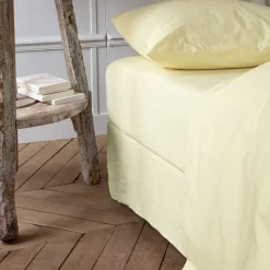 1700 COTEX Draps Housse-Drap-housse en percale de coton - Jaune Yuzu