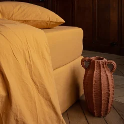 1700 COTEX Draps Housse-Drap-housse en percale de coton - Jaune Safran