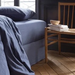 1700 COTEX Draps Housse-Drap-housse en percale de coton - Bleu d'Orage