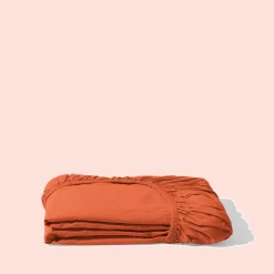 1700 COTEX Draps Housse-Drap-housse en percale de coton - Rouge Ocre