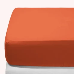 1700 COTEX Draps Housse-Drap-housse en percale de coton - Rouge Ocre
