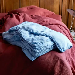 1700 COTEX Édredons-Édredon en 100% lin lavé - Bleu Tyrrhénien