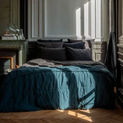 1700 COTEX Édredons-Édredon en 100% lin lavé - Bleu Pétrole