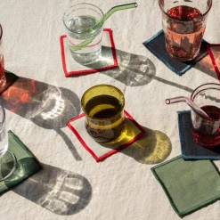 200 LINTEX Dessous De Verre|Dessous De Verre En Lin-Ensemble de 6 dessous de verre en lin lavé - Bleu encre