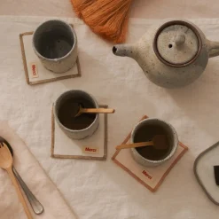 200 LINTEX Dessous De Verre|Dessous De Verre En Lin-Ensemble de 6 dessous de verre en lin lavé - Blanc Gres