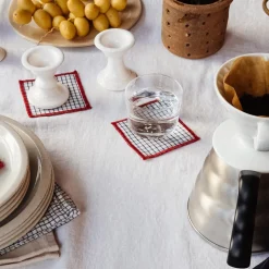 200 LINTEX L'esprit Merci|Ustensiles-Ensemble de 6 dessous de verre en lin lavé - Carreaux Bleu Shibori