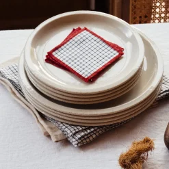 200 LINTEX L'esprit Merci|Ustensiles-Ensemble de 6 dessous de verre en lin lavé - Carreaux Bleu Shibori