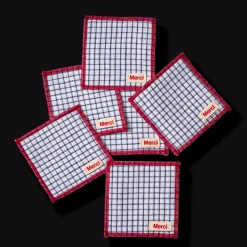 200 LINTEX L'esprit Merci|Ustensiles-Ensemble de 6 dessous de verre en lin lavé - Carreaux Bleu Shibori