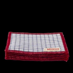 200 LINTEX L'esprit Merci|Ustensiles-Ensemble de 6 dessous de verre en lin lavé - Carreaux Bleu Shibori