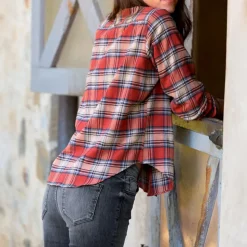 Femme FRANK ET EILEEN Chemises-Frank & Eileen - Chemise Eileen - Carreaux Rouge délavé